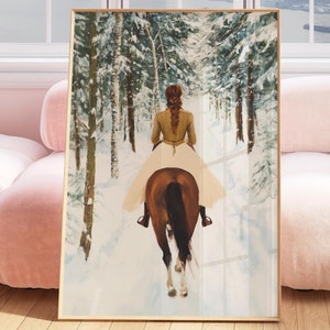 一頭の馬がそりを開けてクリスマスのアートプリント、白い馬の 一頭の馬がそりを開けてクリスマスのアートプリント、白い馬の