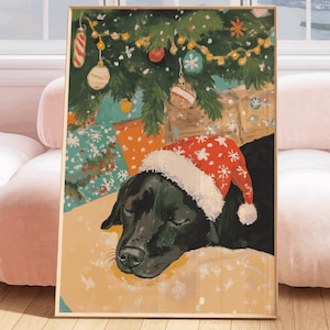 Black Labrador Christmas, labrador moms, pet dog art, labrador giftful, labrador dog lovers, black labrador art prints, christmas dog art