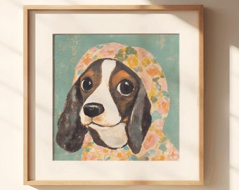 Black and White Cocker Spaniel Babushka, cocker spaniel decoration, cocker spaniel art print, spaniel lovers gift, cocker spaniel memorial