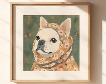 Biała buldog francuski Babuszka, buldog francuski na ścianę, miłośnicy buldogów francuskich, buldog francuski słodki, dekoracja buldoga francuskiego