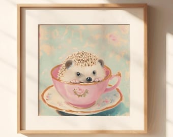 Süsser Igel im Teetasse, Igel Geschenk, Wandtattoo, Wandtattoo, Wandtattoo, Wandtattoo, Geschenk, Wandtattoo, Teeparty, Kunst, Igel Geschenk
