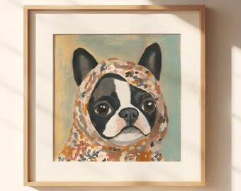 Biały i czarny buldog francuski Babuszka, buldog francuski na ścianę, miłośnicy buldogów francuskich, buldog francuski słodki, dekoracja buldoga francuskiego