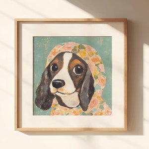 Babushka de cocker spaniel en blanco y negro, decoración de cocker spaniel, impresión artística de cocker spaniel, regalo para amantes de los spaniels, monumento conmemorativo de cocker spaniel