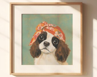 Cavalier King Charles Spaniel Babushka, king charles spaniel print, king charles spaniel decor, king charles spaniel digital, spaniel dogs