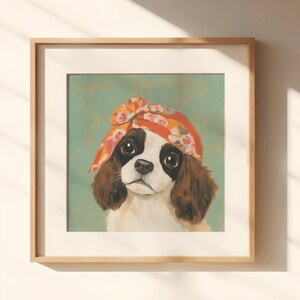 Cavalier King Charles Spaniel Babushka, king charles spaniel print, king charles spaniel decor, king charles spaniel digital, spaniel dogs