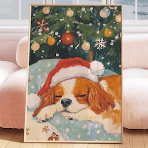 Cavalier King Charles Spaniel Christmas, king charles spaniel print, king charles spaniel decor, king charles spaniel digital, christmas dog