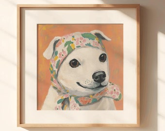 Staffordshire Bull Terrier Babushka Painting, nursery dog wall art, peaceful dog art, staffie art, spiritual dog art, pitbull, dog portrait