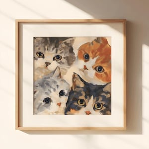 Four Kitty Cats, cat nursery print, girls room wall art, kids room cat decor, whimsical cat print, cat painting, cat memorial, cat birthday