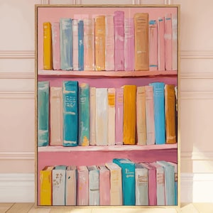 Book Lover&#39;s Vibrant Digital Bookshelf Art, Colorful Abstract Book Print, Modern Reading Decor, Library Wall Art, Bookworm Decor, classroom
