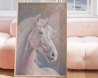 Girls Wall Printables, bedroom decor unicorn nursery wall art print whimsical pink and pastel poster printable instant digital download