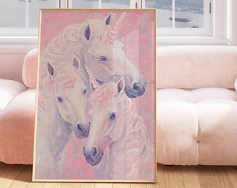 Girls Wall Printables, bedroom decor unicorn nursery wall art print whimsical pink and pastel poster printable instant digital download