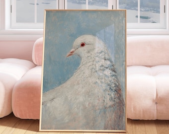 White Dove Portrait, white dove gift, peace dove, dove print, holy spirit dove, pigeon art, pigeons print, rustic bird art, peaceful art