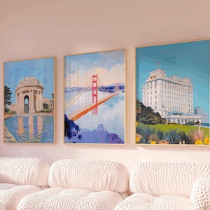 Set of 3 San Francisco Art, 3 piece wall art, sanfrancisco gift, california wall art, california gallery set, american travel wall art