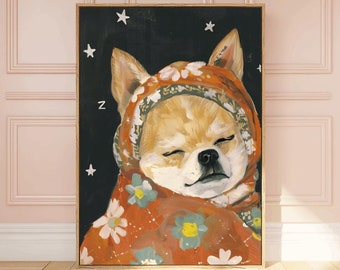Babushka Chihuahua Print, chihuahua dog nursery wall art, puppy dog painting, giftful chihuahua, chihuahua lovers, chihuahua doglover