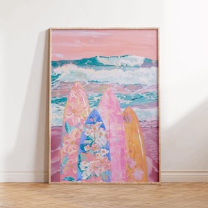 Coastal Cowgirl Surf Up Print, surfer girl art print, beachy summer wall art, coastal dorm poster, summer printable wall art, beach wall art