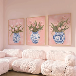 Set of 3 Tulip Flower, floral art gallery set, flowers tulip, tulip gift, tulips bouquet, tulip decorations, tulip decorative, tulip art