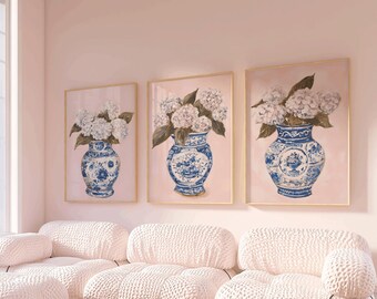 Set of 3 Hydrangea Flower, floral art gallery set, flowers hydrangea gift, hydrangea decorations, hydrangea decorative, hydrangea art