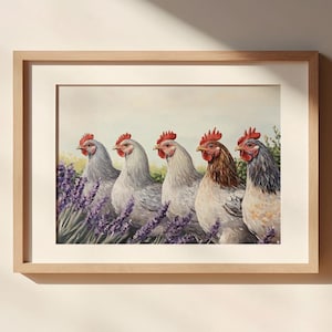 Chickens wall art, cottage-core decor, cottage core print, farmhouse print, chickens grandma gift, chickens gift, countryside print