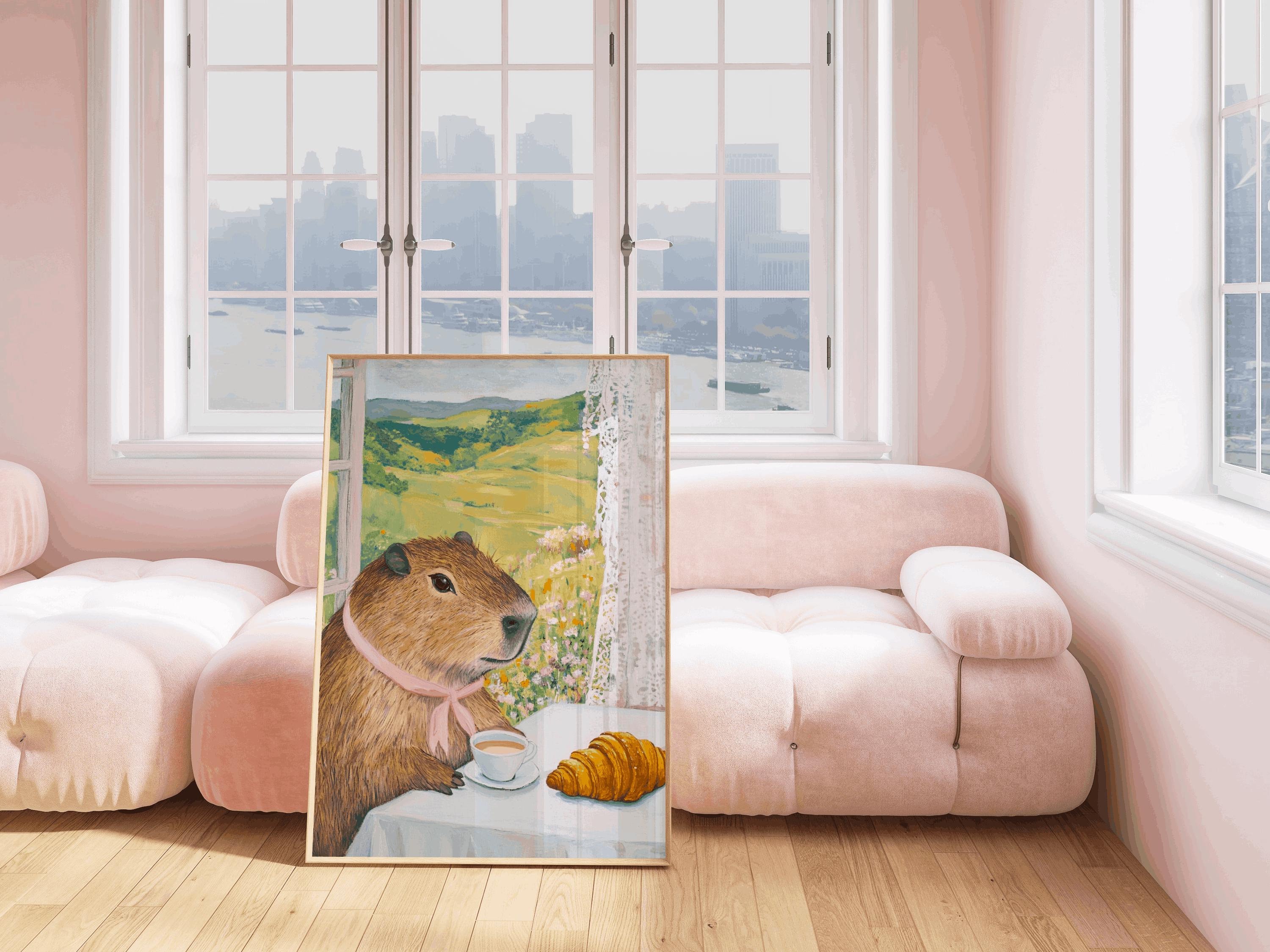 Capybara Cafe, Capybara Art, Capybara Gift, Cafe Painting, Cafe ...