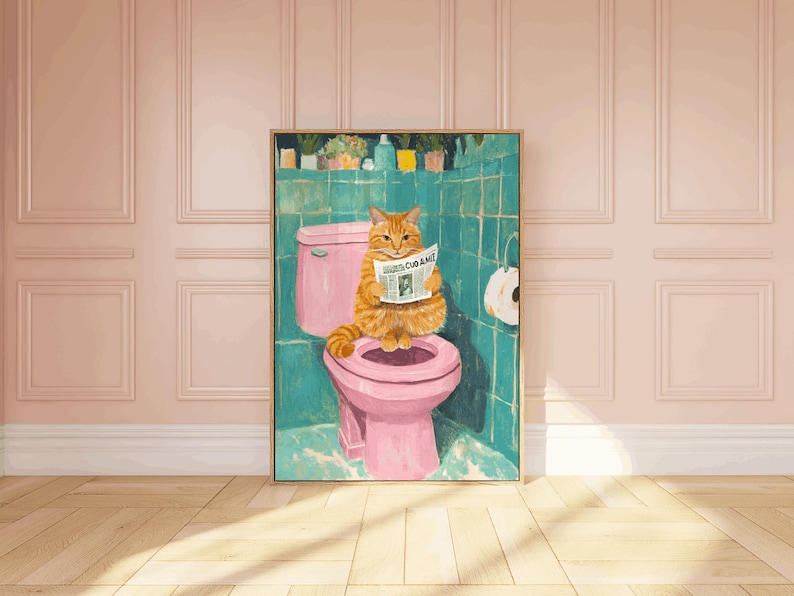 Funny Bathroom Art, Cat Print, Bathroom Wall Art, Bathroom Kids Art ...