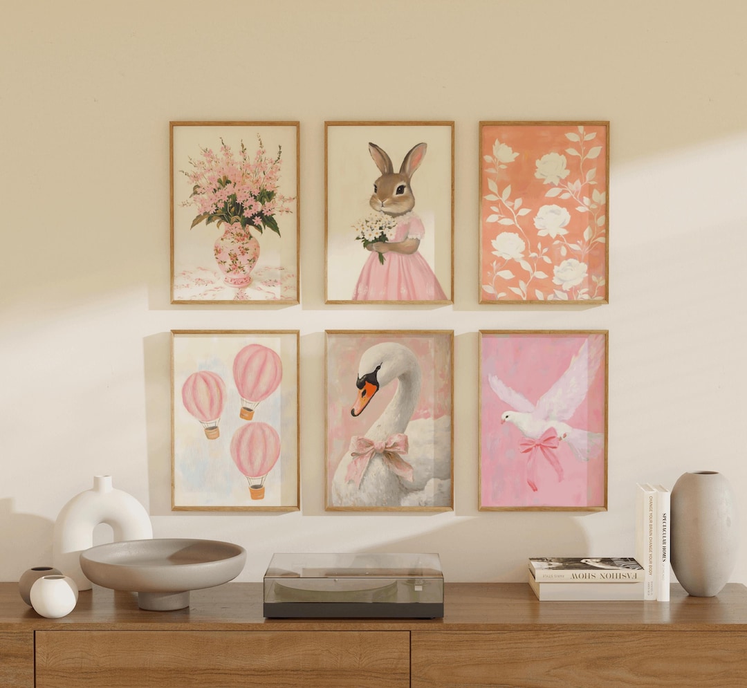 Pink Nursery Gallery Wall Set, Vintage Kids Room Decor, Girls Gallery ...
