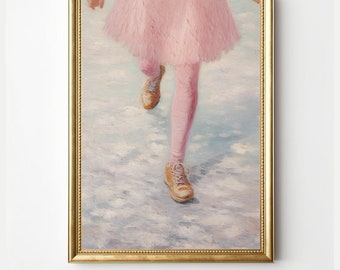 Bailarina en la nieve, arte de bailarina princesa, arte de pared de muy buen gusto rosa, arte de pared rosa rubor, decoración de pared de niña adolescente, estampados de niña boho