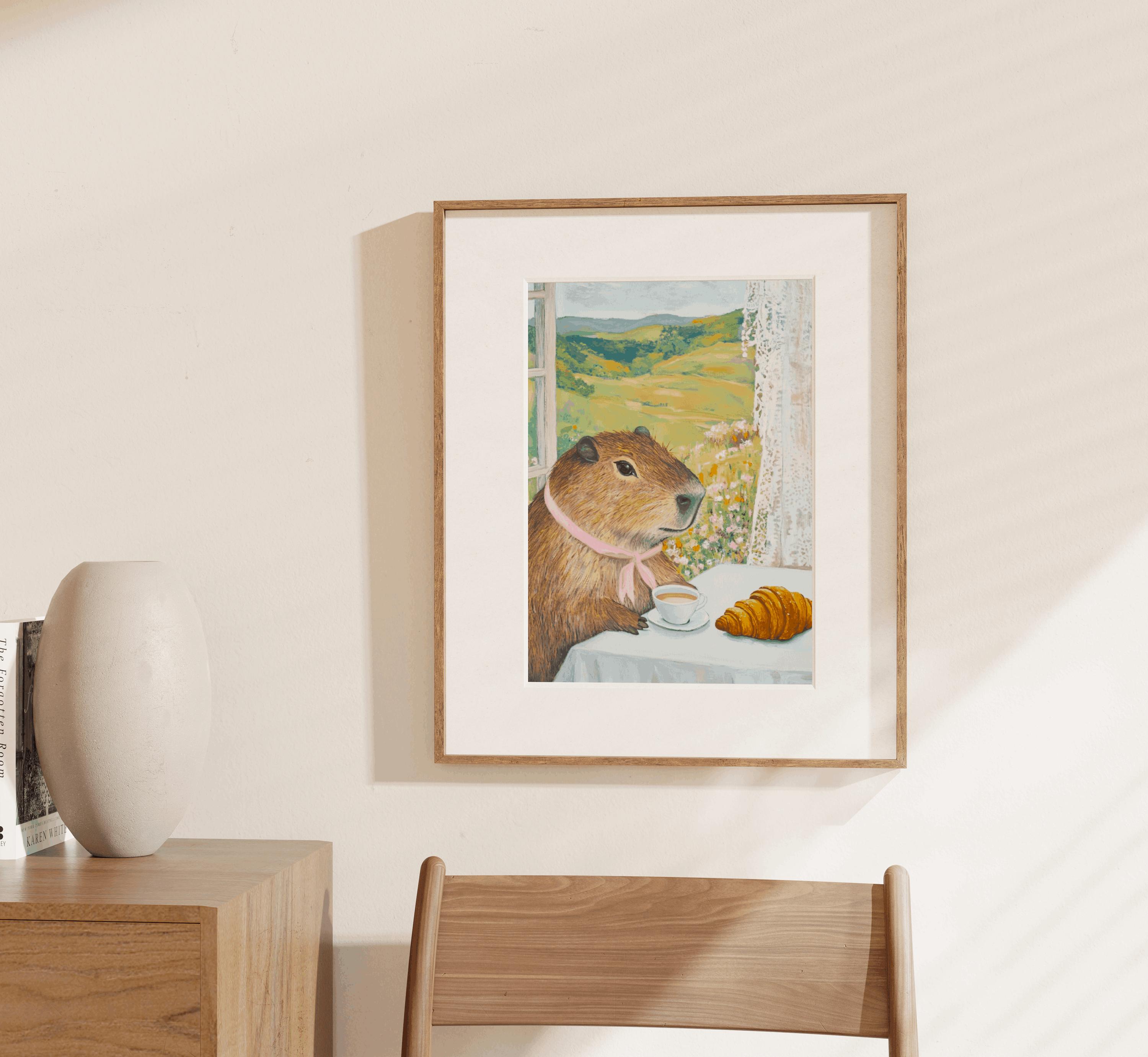 Capybara Cafe, Capybara Art, Capybara Gift, Cafe Painting, Cafe ...