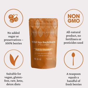 Sea Buckthorn Powder 3.0oz (85g), High in omegas, Sustainably Sourced, Made from 100% Freeze Dried Whole Sea Buckthorns from Finland