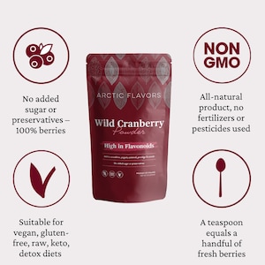 Cranberry Powder 3.0oz (85g), High in Flavonoids & Vitamin C, Sustainably Sourced, Made from 100% Freeze Dried Wild Whole Cranberries