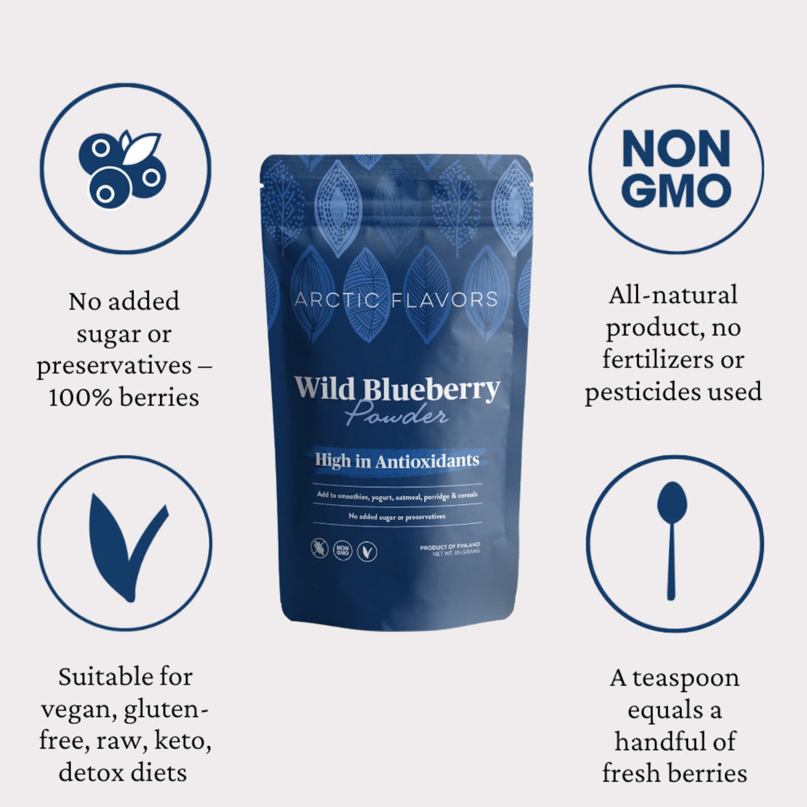 Wild Blueberry Powder: Finnish Antioxidant Superfood (3.0oz)