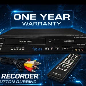 Magnavox ZV450MW8A VCR DVD Recorder Combo Original Remote av cables tested works 1 year warranty included now you can transfer vhs to dvd