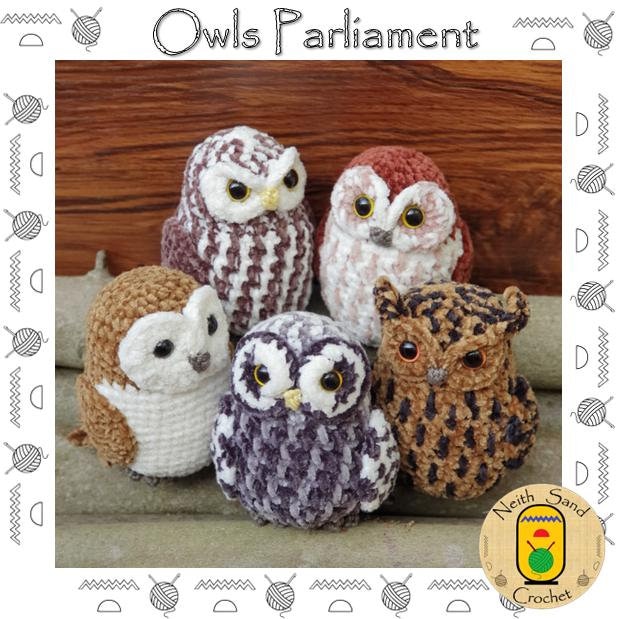 Owls Parliament amigurumi PDF pattern EN-FR