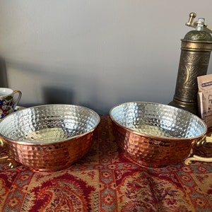 Handmade Turkish Copper Cup Two Set | Oriental Copper Cup | Traditional Turkish Bowl | Vintage Ayran Cup | Copper Cup with Handle