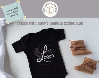 Letter L name Onesie personalized Zodiac Sign and adjectives beginning with L baby Romper Junior apparel gift White Black by suzice