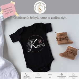 Letter K name Onesie personalized Zodiac Sign and adjectives beginning with K baby Romper Junior apparel gift White Black by suzice