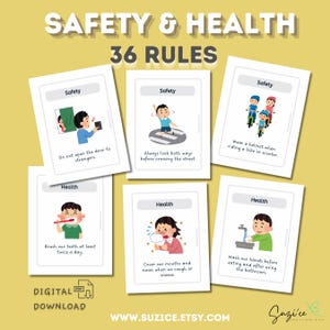 Safety and Health Best Practices Flashcards to educate kids toddlers educational game social rules hygiene healthy habit montessori