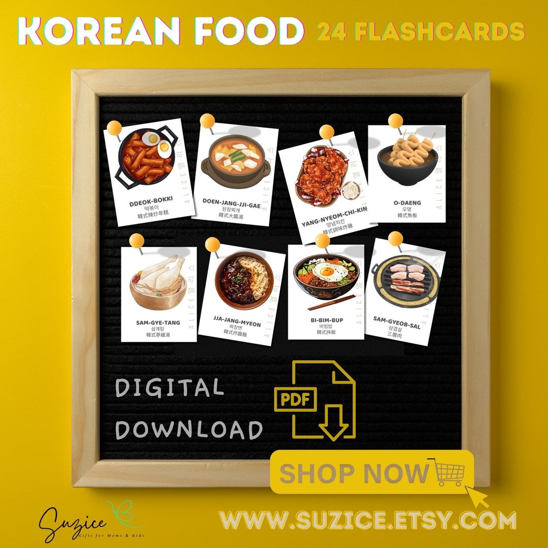 Korean Food Flashcards to Educate Kids Toddlers Personalized Etsy