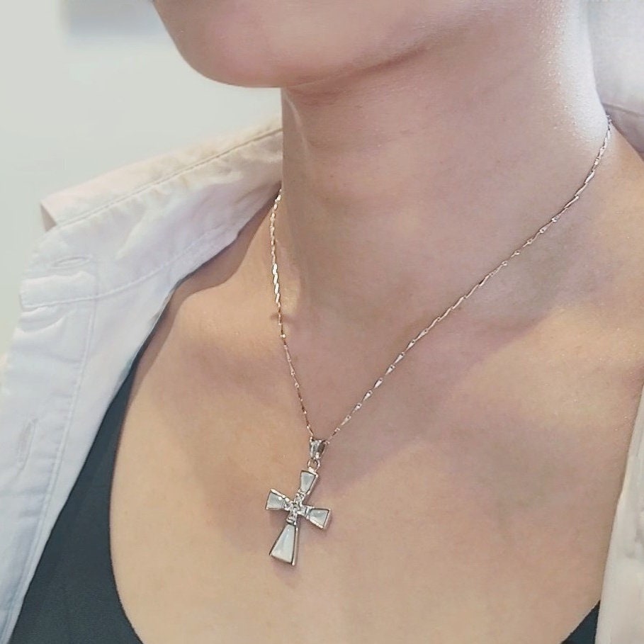 Cross Shape Necklace Charm Blue White Beige Onyx Zerconia Cross Shape Necklace Charm Blue White Beige Onyx Zerconia