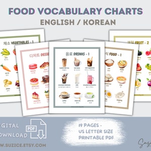Lebensmittelwortschatz koreanisches Englisch druckbare Vorschulpädagogik Montessori Chinesisch Desserts Obst Getränke Gemüse interaktiv von suzice