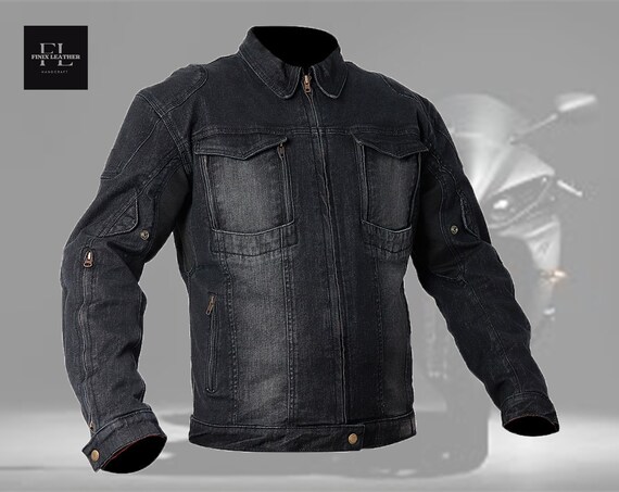 Black Denim Bikers Kevlar Jacket Biker Jacket Kevlar Lined Jacket