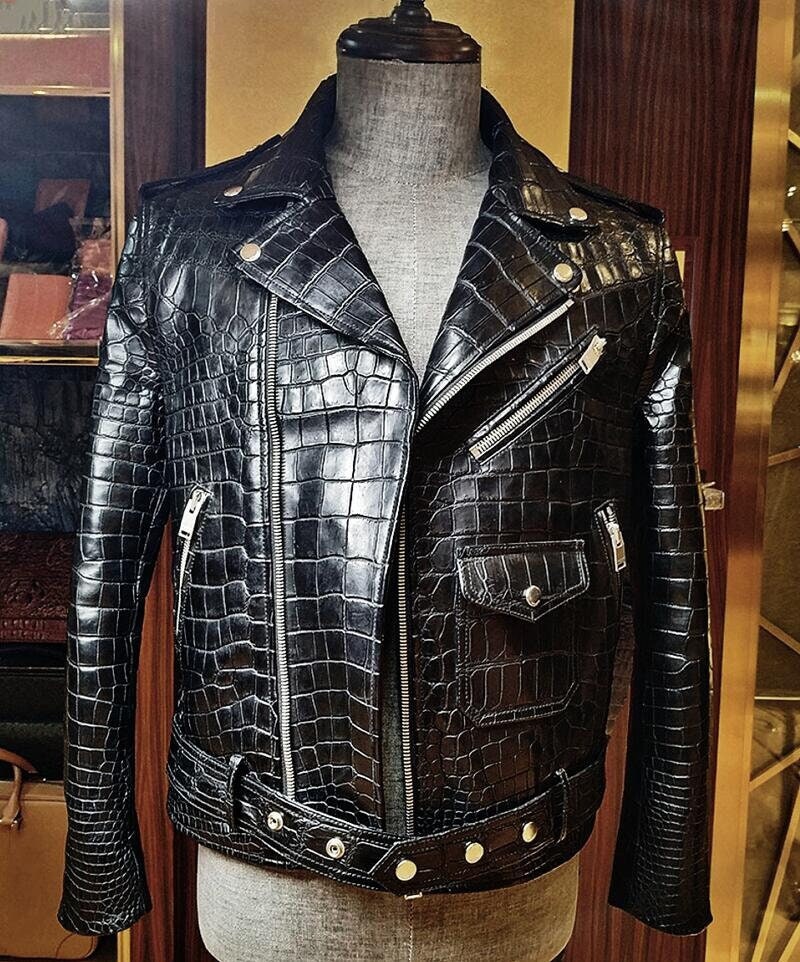 ジャケット・アウター Emelda leather crocodile LAMBSKIN jacket Men's Crocodile Embossed Leather Jacket Real Lambskin Slim