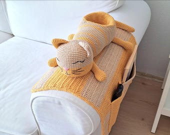 Crochet Cat Sofa Armrest Organizer Pattern: PDF Couch Caddy Tutorial
