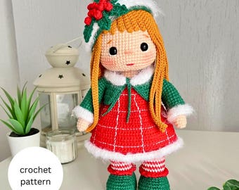 Christmas Doll Crochet English Pattern, Amigurumi Noel Girl