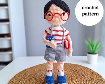 ARTHUR Amigurumi Crochet Doll with a Books , English Pattern