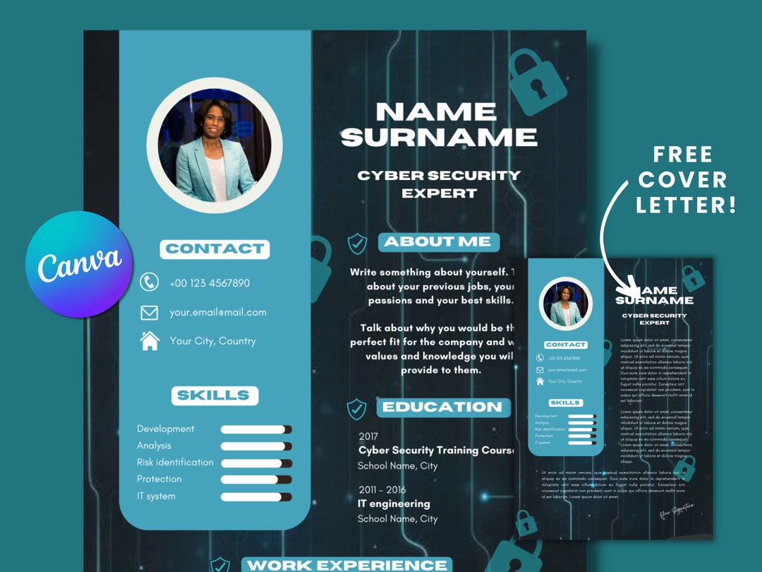 Cyber Security Creative Resume Canva Template, Professional Cv, Unique ...