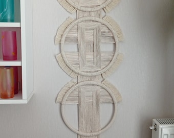 Long White Macrame Wall Hanging: Geometric Boho Decor