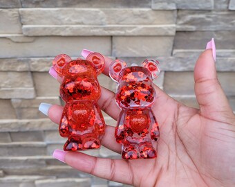 Heart Glitter Clear Love Bear Resin Keychain