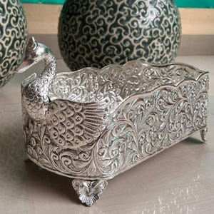 German Silver Swan Serving Bowl, Long Swan Tray Centerpiece Decor, Ethnic Festive Table Decor Gift, Free Express Deliivery