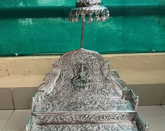 German Silver 3 Steps Laxmi Singhasan For Hindu Diety, Oxidized Silver Pooja Singhasan, Temple Decor, Diwali Decor, Free Express Delivery