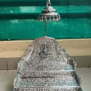 Duits zilver 3 stappen Laxmi Singhasan voor hindoeïstische voeding, geoxideerd zilver Pooja Singhasan, tempeldecor, decor diwali, gratis expreslevering